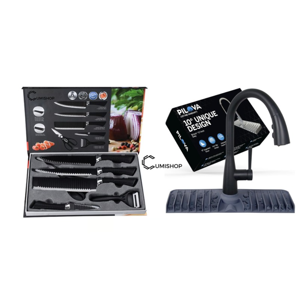 Set de Cuchillos de Acero Inoxidable + ¡Protector de Grifo GRATIS!