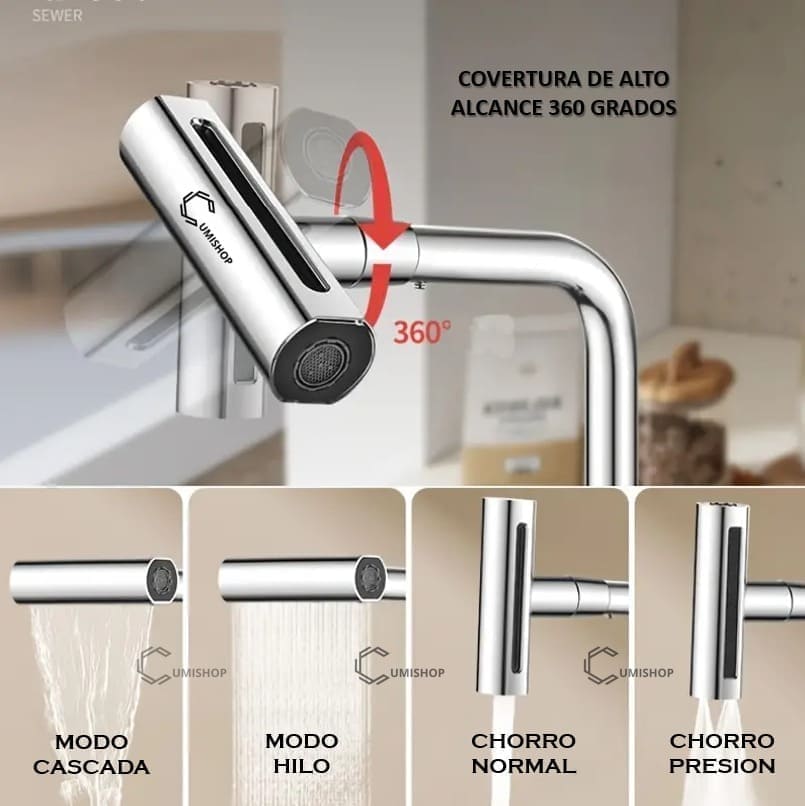 Grifo Multifuncional 4 en 1 con Ahorro de Agua
