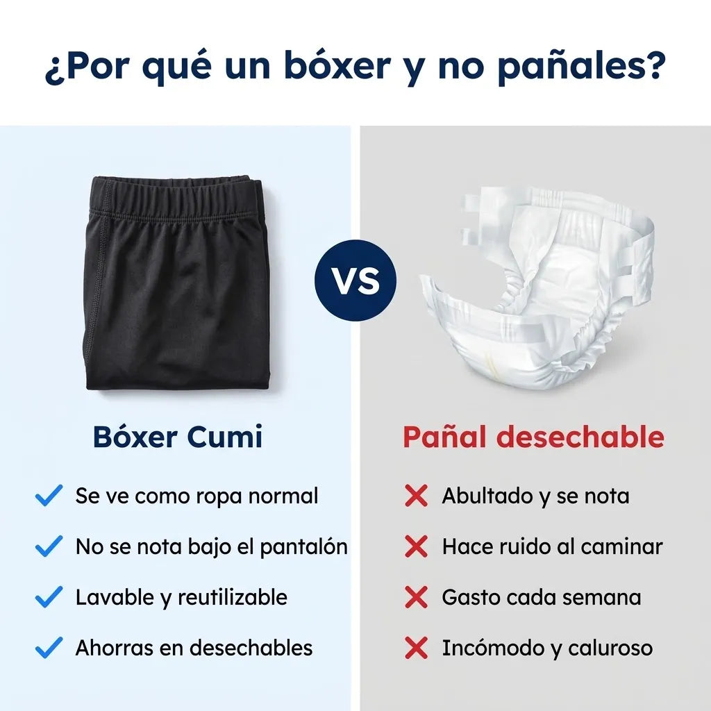 Bóxer Cumi frente al pañal desechable
