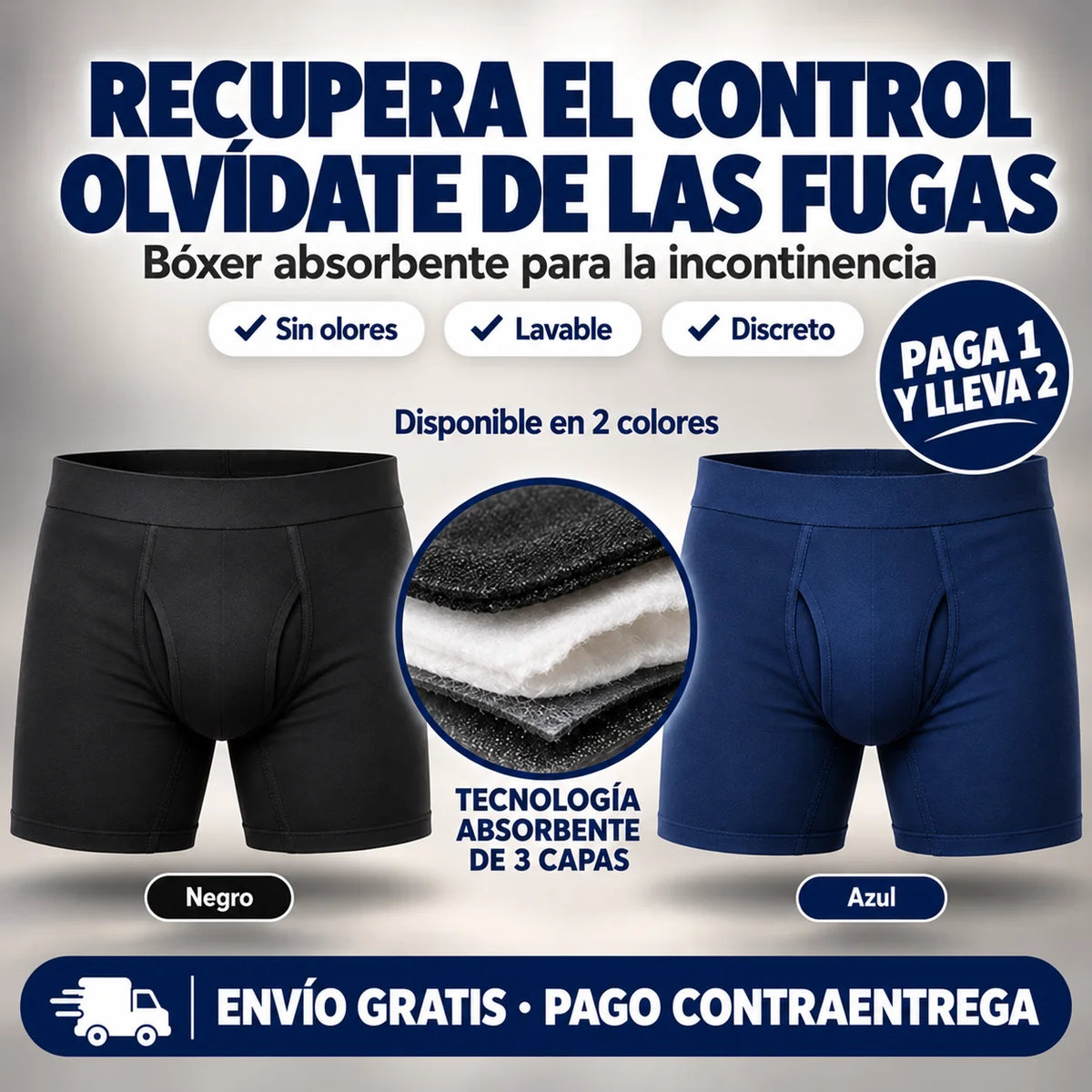 Paga 1 y Lleva 2 – Bóxer para Incontinencia Absorbente, Lavable y Discreto
